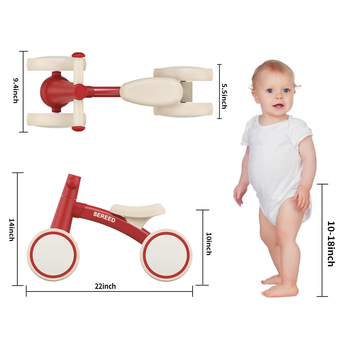 SEREED Baby Balance Bike for 1 Year Old Boy Girl, First Birthday Gift Toy
