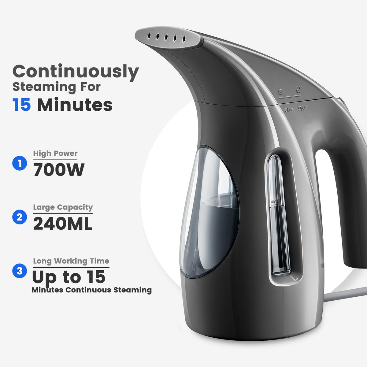 HiLIFE Steamer for Clothes, Portable Handheld Clothing Steamer, 240ml Big Capacity, 700W, Strong Power, Fabric Quick Wrinkle Remover with Brush for Home, Office(ONLY 120V)(Ink Black)