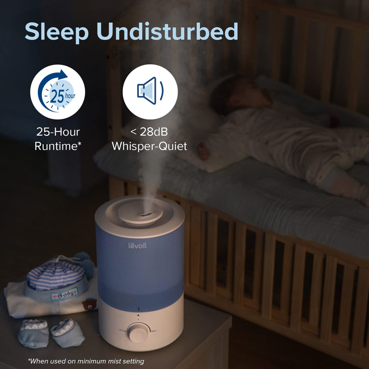 Levoit Humidifiers for Bedroom, Dishwasher Safe, Blue Light-Safe, 3.2L