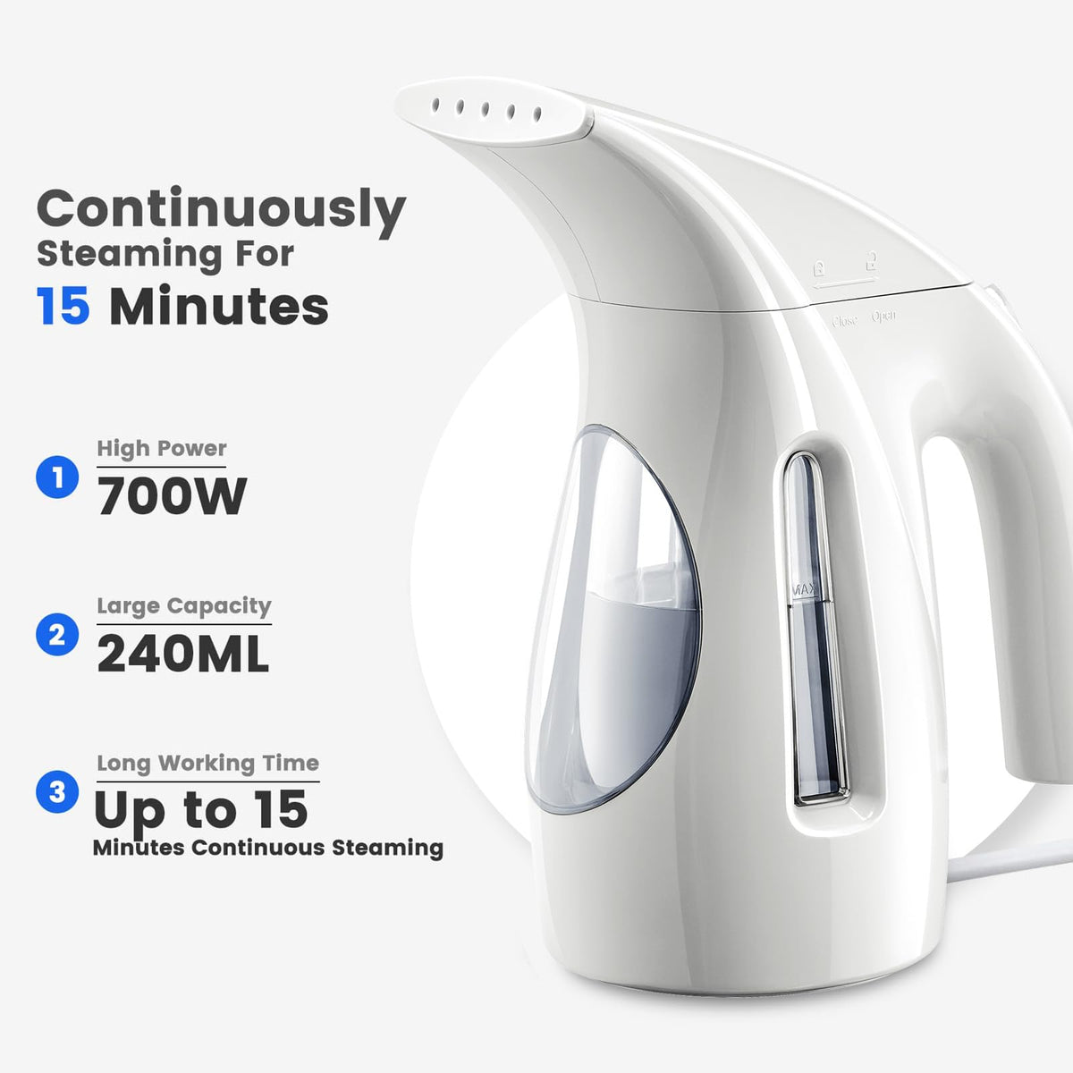 HiLIFE Steamer for Clothes, Portable Handheld Clothing Steamer, 240ml Big Capacity, 700W, Strong Power, Fabric Quick Wrinkle Remover with Brush for Home, Office(ONLY 120V)(Ink Black)