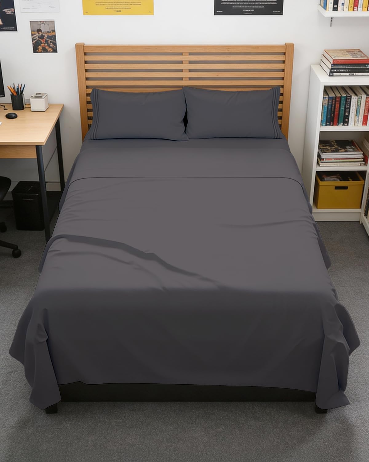 Queen Size 4 Piece Sheet Set - Breathable & Cooling Sheets - Dark Grey