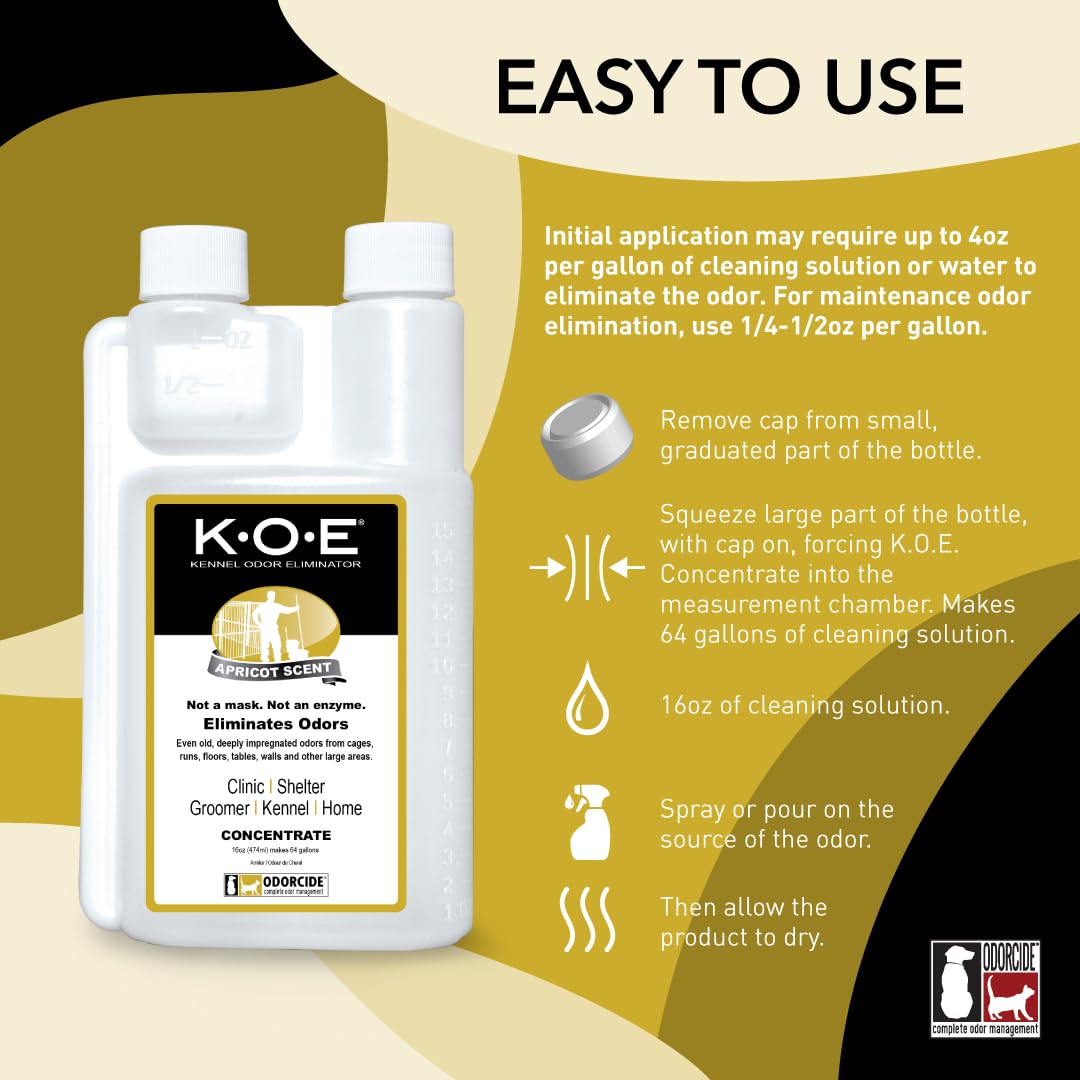 Odorcide K.O.E Kennel Odor Eliminator Concentrate, Fresh Scent, 16 oz - Non-Enzymatic Formula for Cages, Runs, Home and Kennel Use