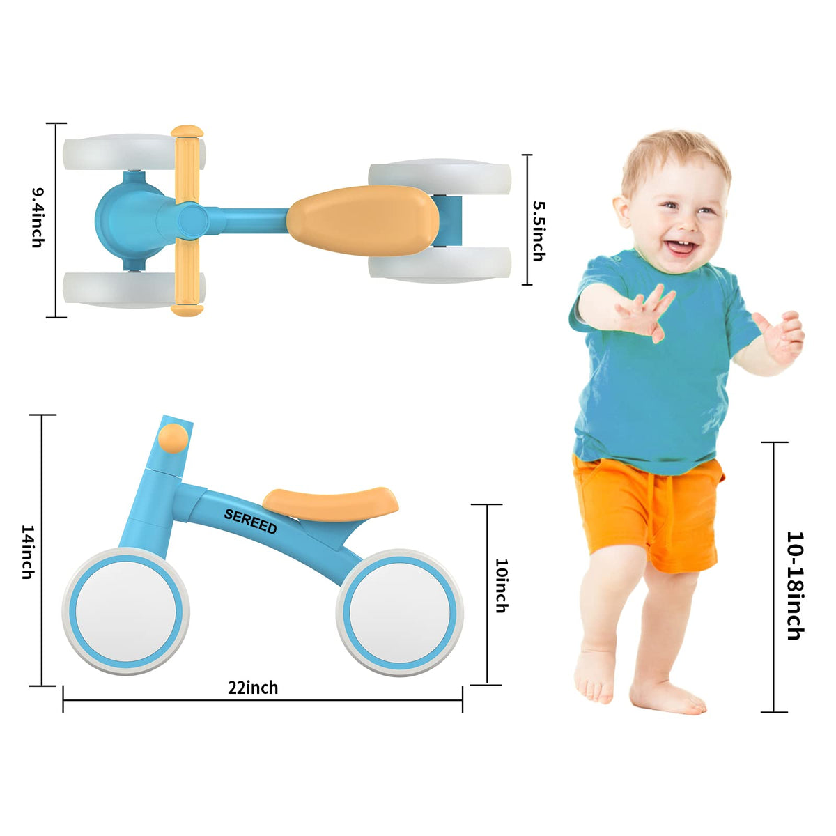 SEREED Baby Balance Bike for 1 Year Old Boy Girl, First Birthday Gift Toy