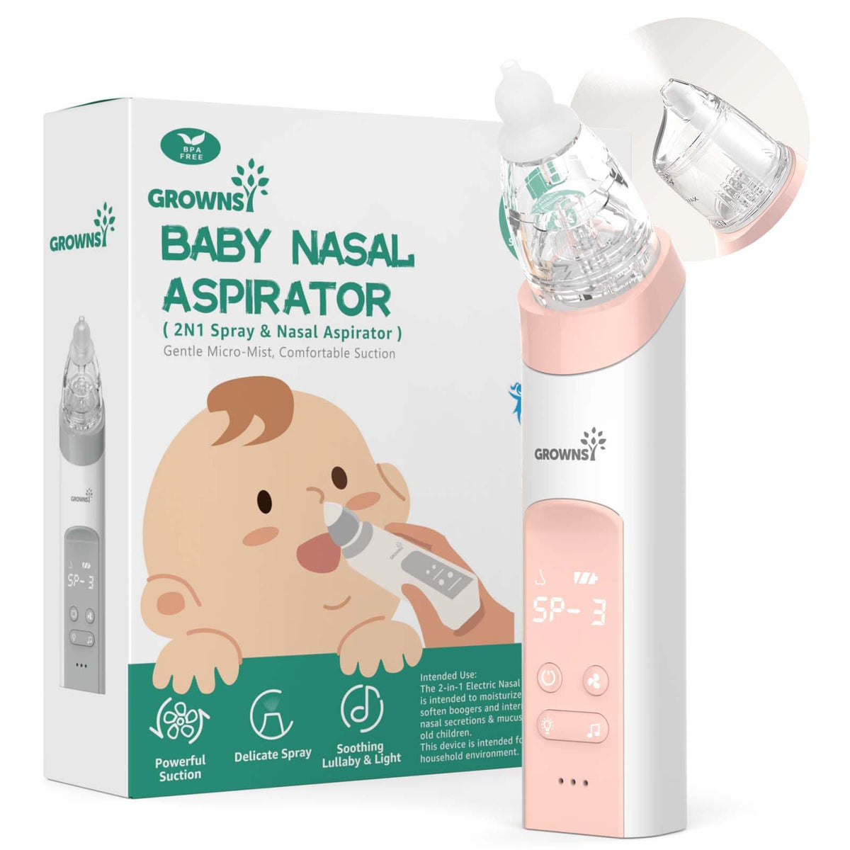 GROWNSY Baby Nasal Aspirator, Electric Nose Sucker, Powerful Suction,Grey