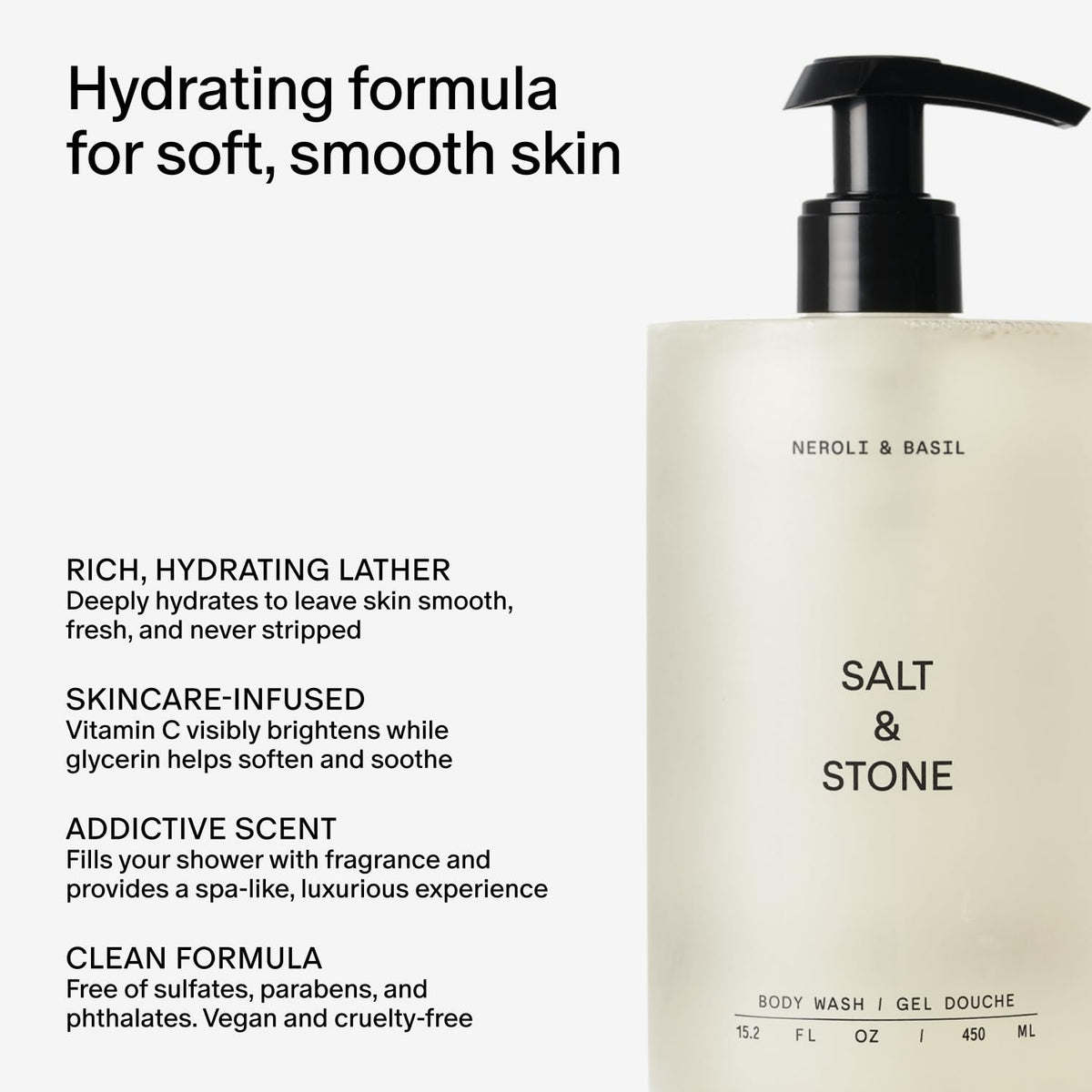 Salt & Stone Body Wash for Women & Men, Bergamot & Hinoki 15.2 fl oz