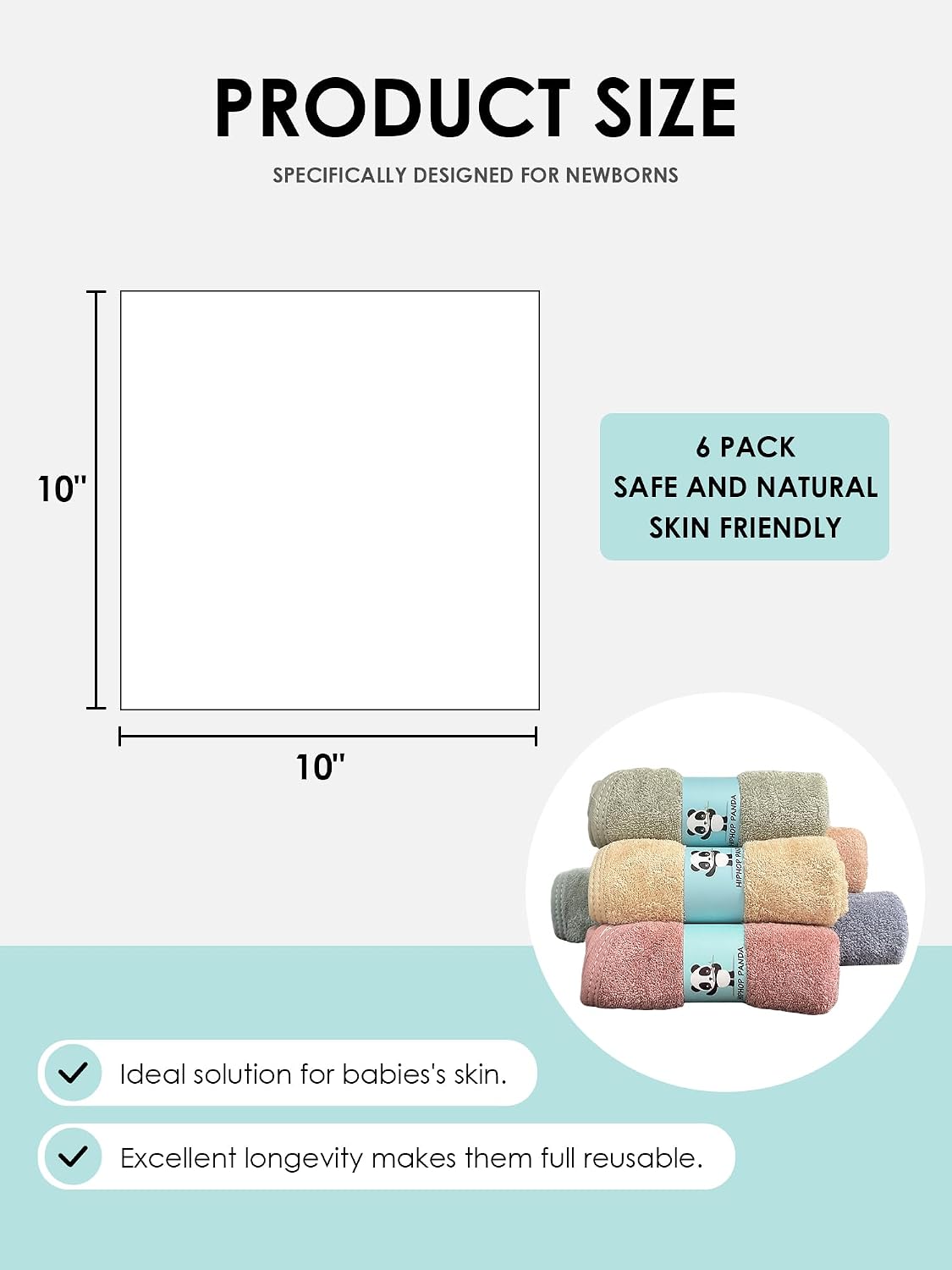 HIPHOP PANDA Ultra Soft Baby Washcloths, 2-Layer Absorbent Wash Cloths