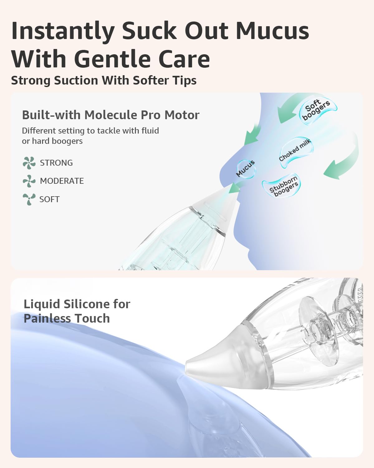 GROWNSY Baby Nasal Aspirator, Electric Nose Sucker, Powerful Suction,Grey