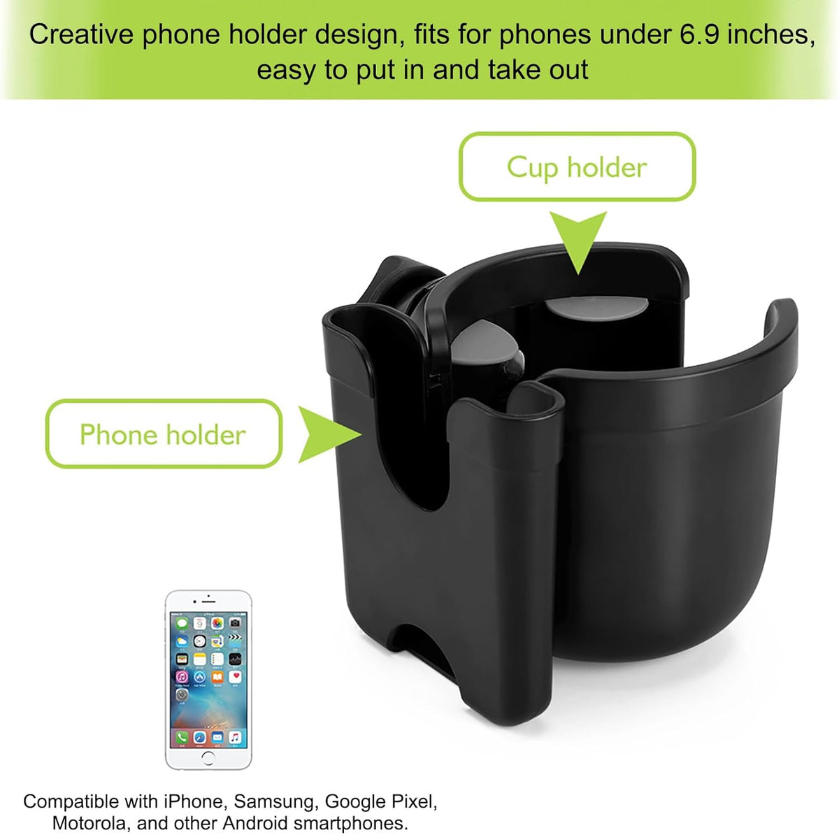 Accmor Stroller Cup Holder with Phone Holder, Bike Cup Holder, Walker Scooter Wheelchair Cup Holder Attachment, Universal Cup Holder for Uppababy Graco Strollers