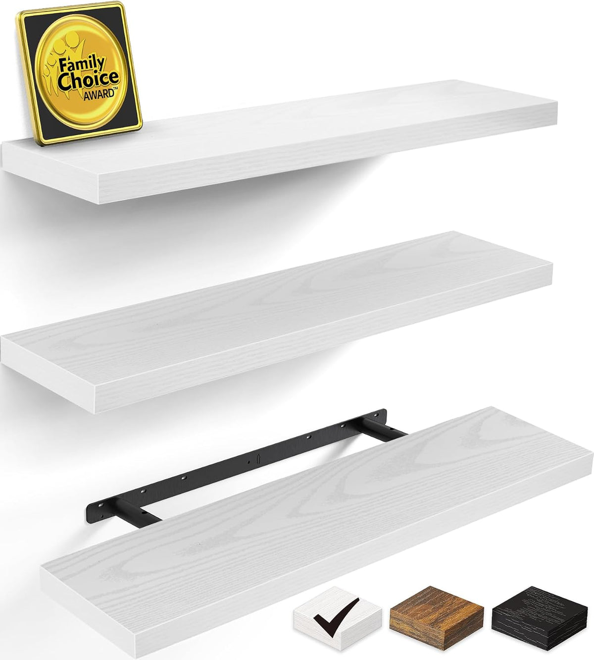 BAYKA Rustic Brown Bathroom Floating Shelves, 15.7in, 3Pk, Wall Mount Shelf