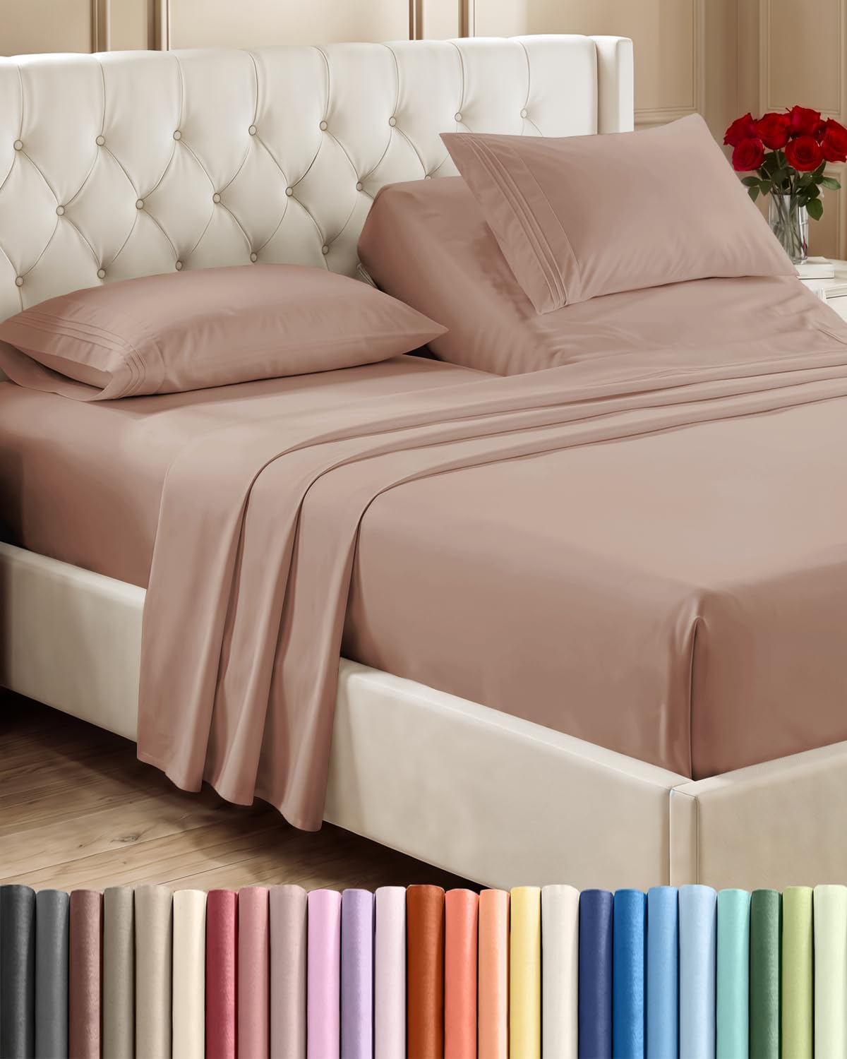 Queen Size 4 Piece Sheet Set - Breathable & Cooling Sheets - Dark Grey