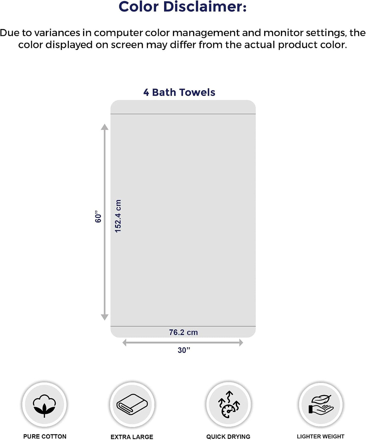 Tens Towels 4 Piece Extra Large Bath Towels 30 x 60 Inches, Dark Grey