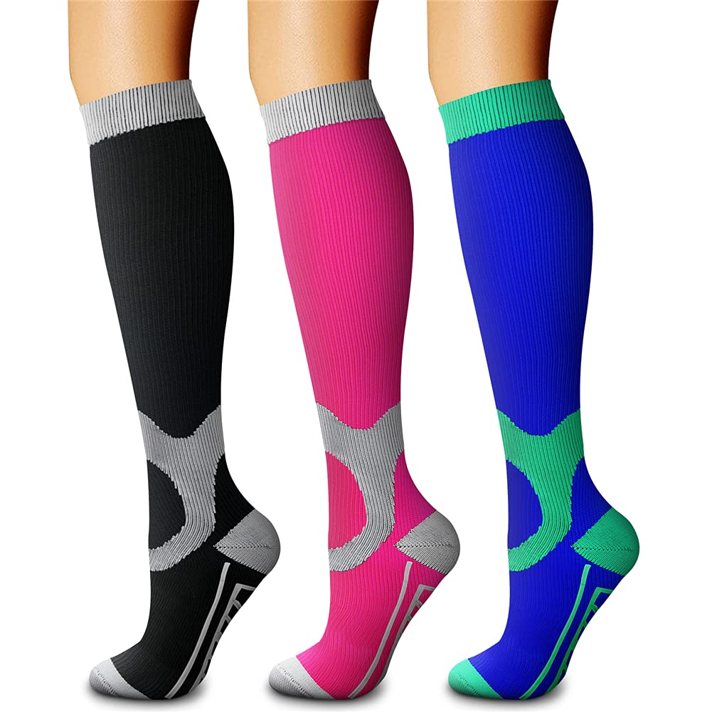 CHARMKING Compression Socks for Women & Men Circulation (3 Pairs) 15-20 mmHg is Best Support for Athletic Running Cycling