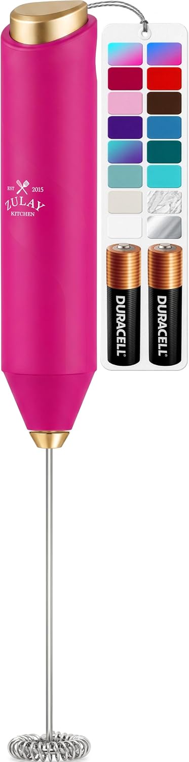 Zulay Kitchen Powerful Milk Frother Wand With Duracell Batteries - Ultra Fast Handheld Drink Mixer - Electric Whisk Foam Maker for Coffee, Lattes, Cappuccino & Matcha - Triple Whisk - Queen Turquoise