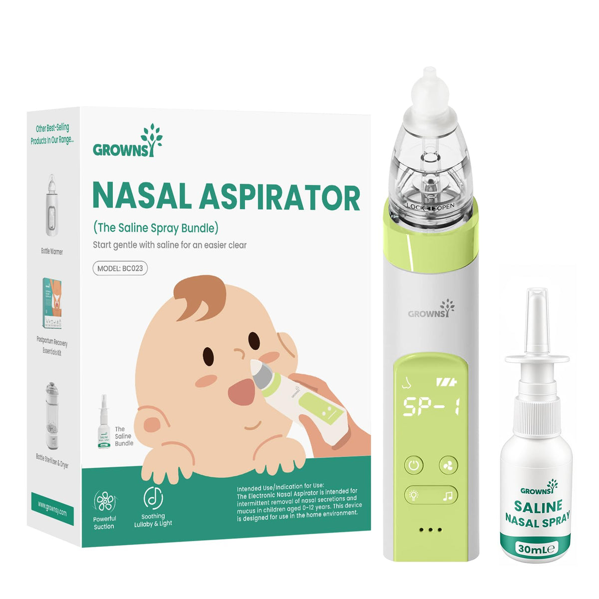 GROWNSY Baby Nasal Aspirator, Electric Nose Sucker, Powerful Suction,Grey