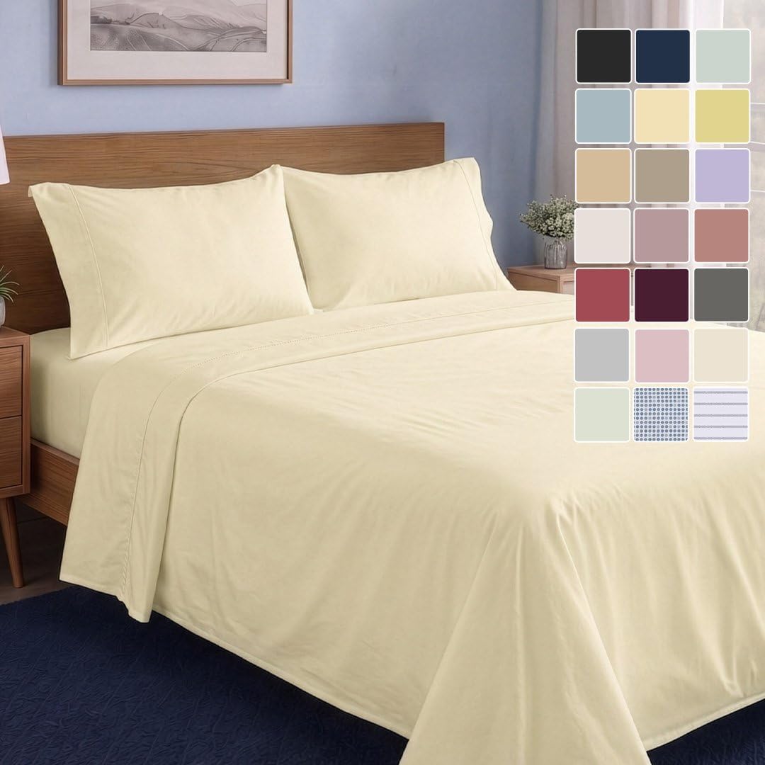 LANE LINEN California King Sheets 100% Organic Cotton 4pc Percale - White