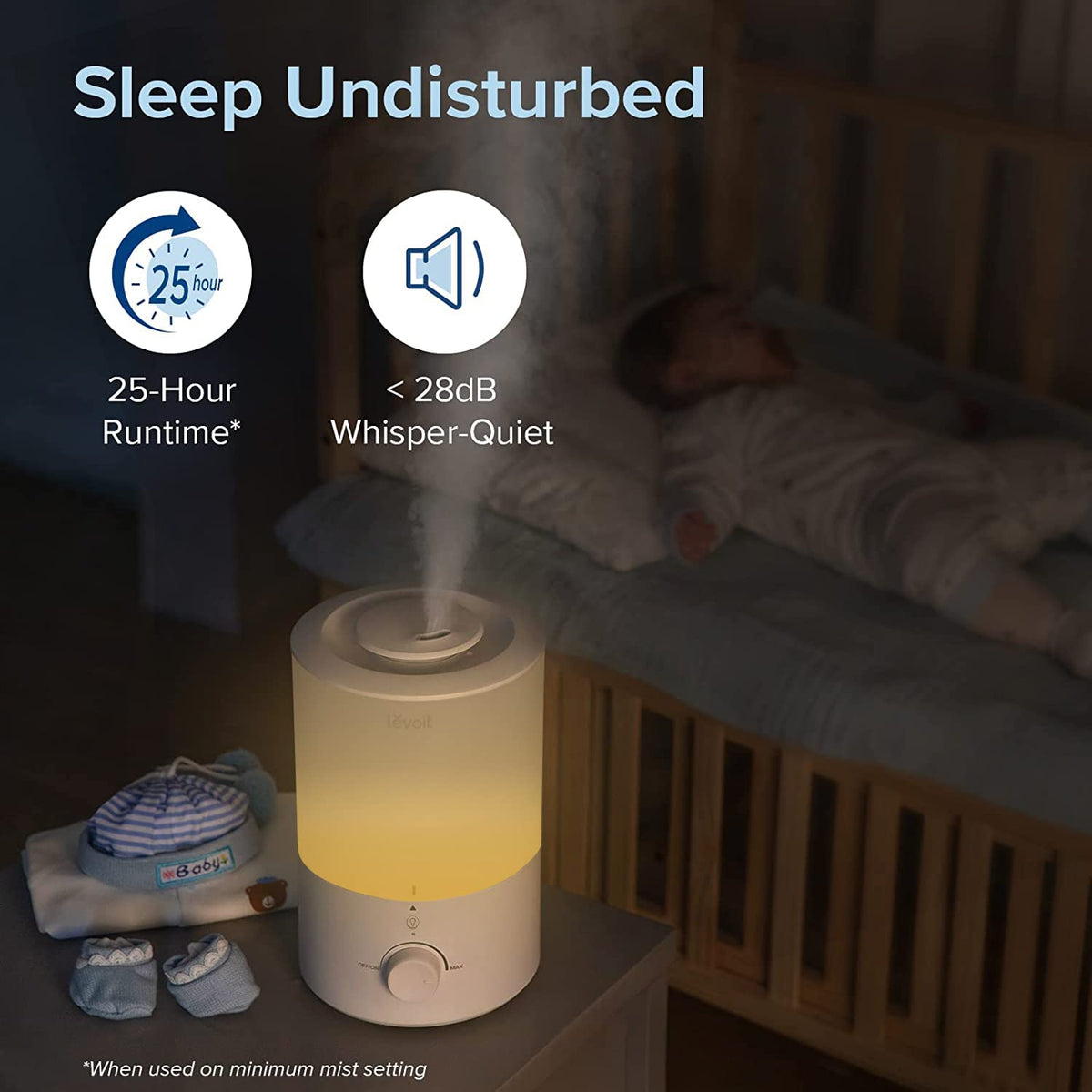 Levoit Humidifiers for Bedroom, Dishwasher Safe, Blue Light-Safe, 3.2L