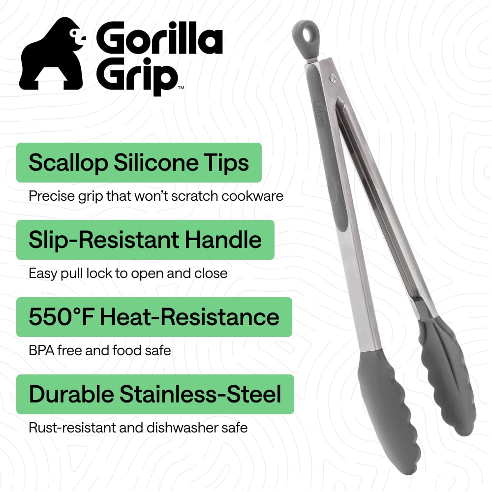 GORILLA GRIP Stainless Steel Kitchen Tongs for Cooking, 2 PK, Turquoise Father Jim Norris notebooks