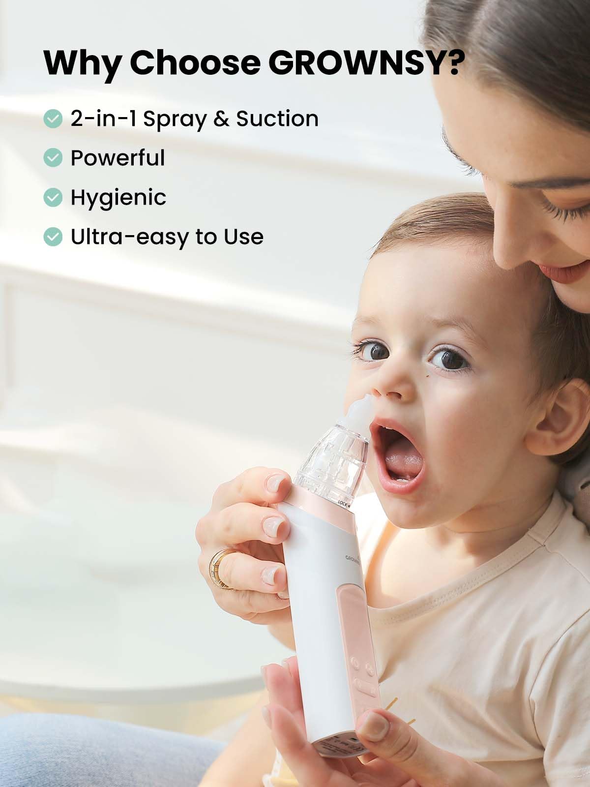 GROWNSY Baby Nasal Aspirator, Electric Nose Sucker, Powerful Suction,Grey