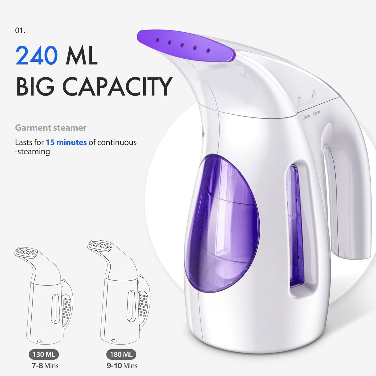 HiLIFE Steamer for Clothes, Portable Handheld Clothing Steamer, 240ml Big Capacity, 700W, Strong Power, Fabric Quick Wrinkle Remover with Brush for Home, Office(ONLY 120V)(Ink Black)