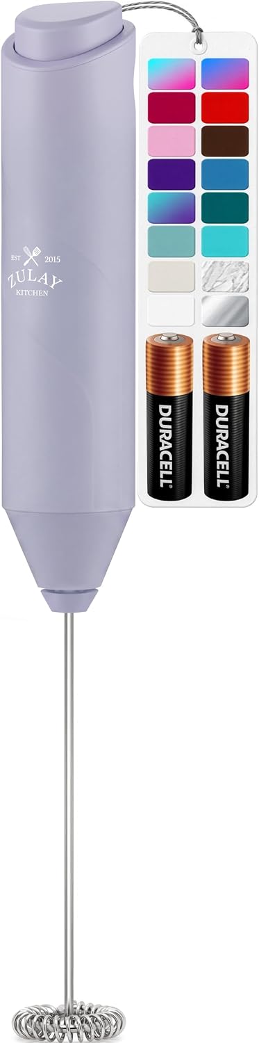 Zulay Kitchen Powerful Milk Frother Wand With Duracell Batteries - Ultra Fast Handheld Drink Mixer - Electric Whisk Foam Maker for Coffee, Lattes, Cappuccino & Matcha - Triple Whisk - Queen Turquoise