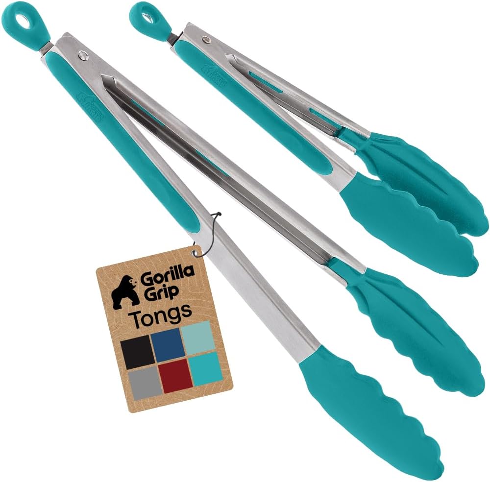 GORILLA GRIP Stainless Steel Kitchen Tongs for Cooking, 2 PK, Turquoise Father Jim Norris notebooks