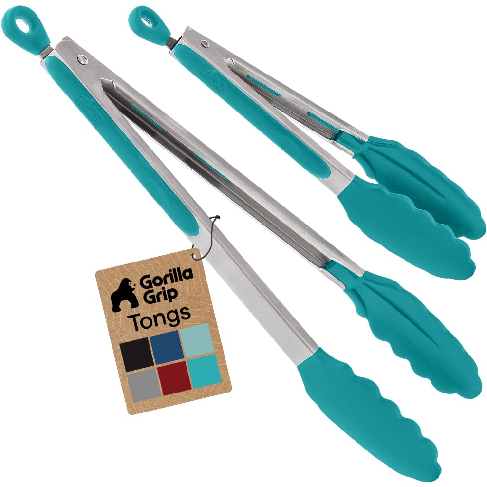 GORILLA GRIP Stainless Steel Kitchen Tongs for Cooking, 2 PK, Turquoise Father Jim Norris notebooks