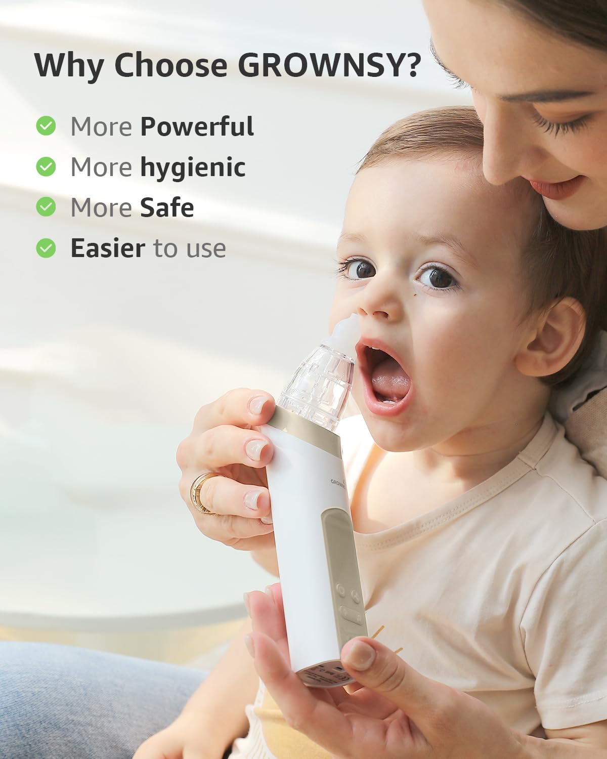 GROWNSY Baby Nasal Aspirator, Electric Nose Sucker, Powerful Suction,Grey