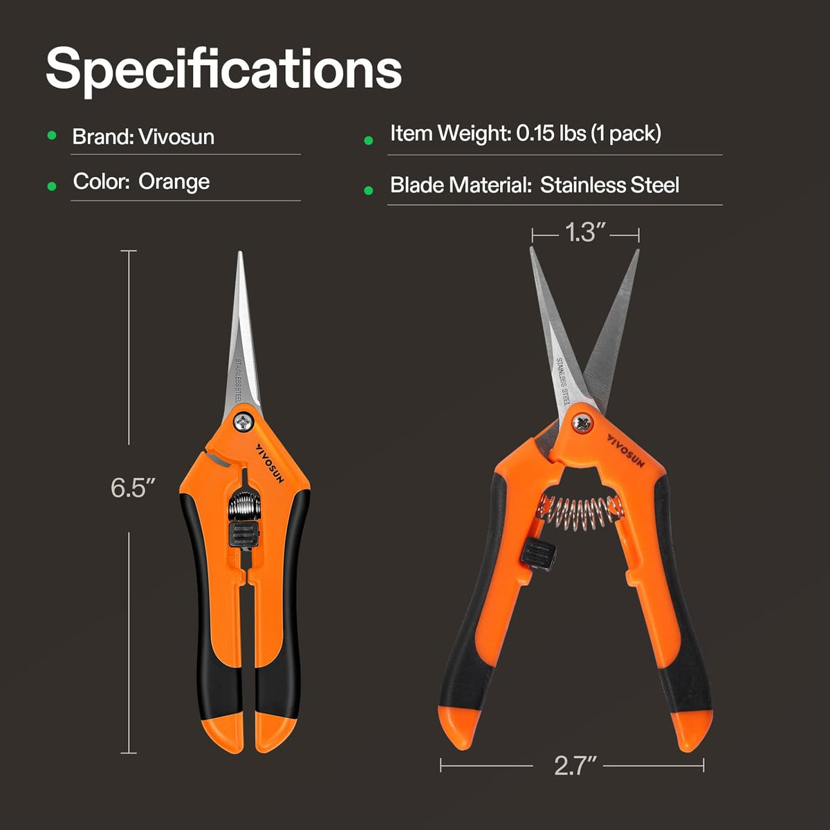 VIVOSUN 6.5 Inch Gardening Scissors Hand Pruner Pruning Shear with Straight Stainless Steel Blades Orange 1-Pack Father Jim Norris notebooks