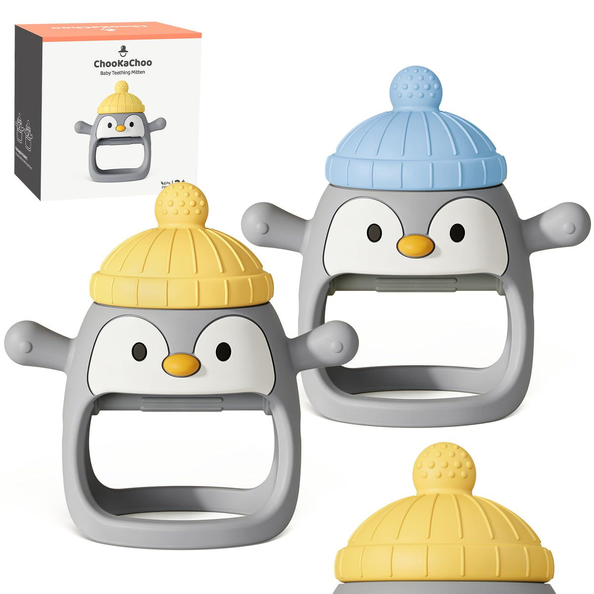 ChooKaChoo 2 Pack Baby Teething Toy Silicone Teething Mitten for Babies Over 3 Months Anti Dropping Wrist Hand Teethers Baby Chew Toys for Sucking Needs, BPA Free