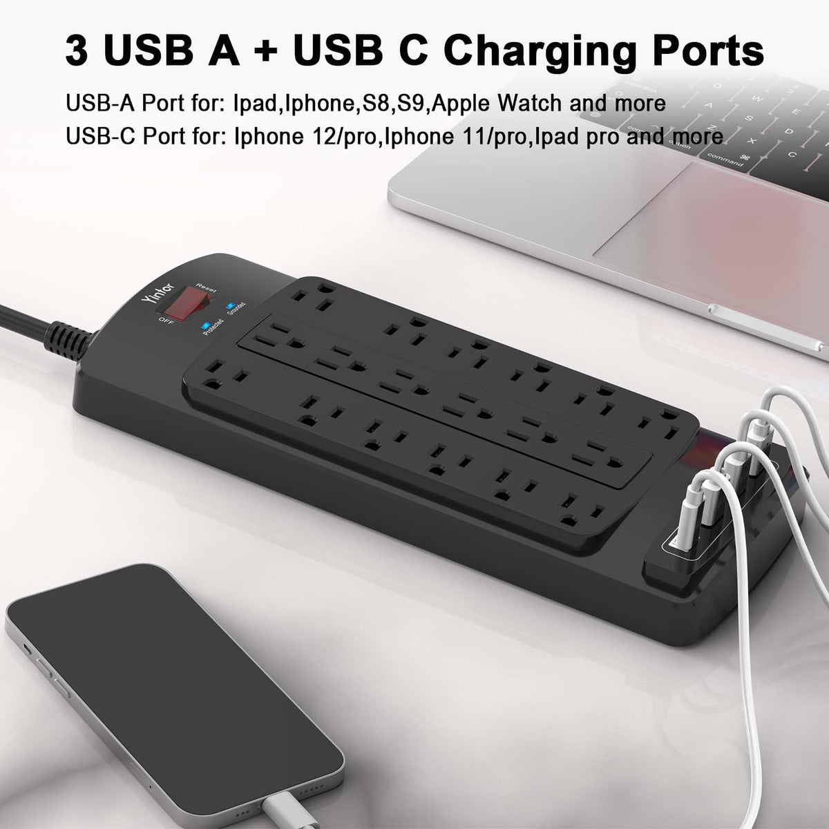Yintar 6Ft Surge Protector Power Strip with 6 Outlets & 3 USB Ports, Black Father Jim Norris notebooks