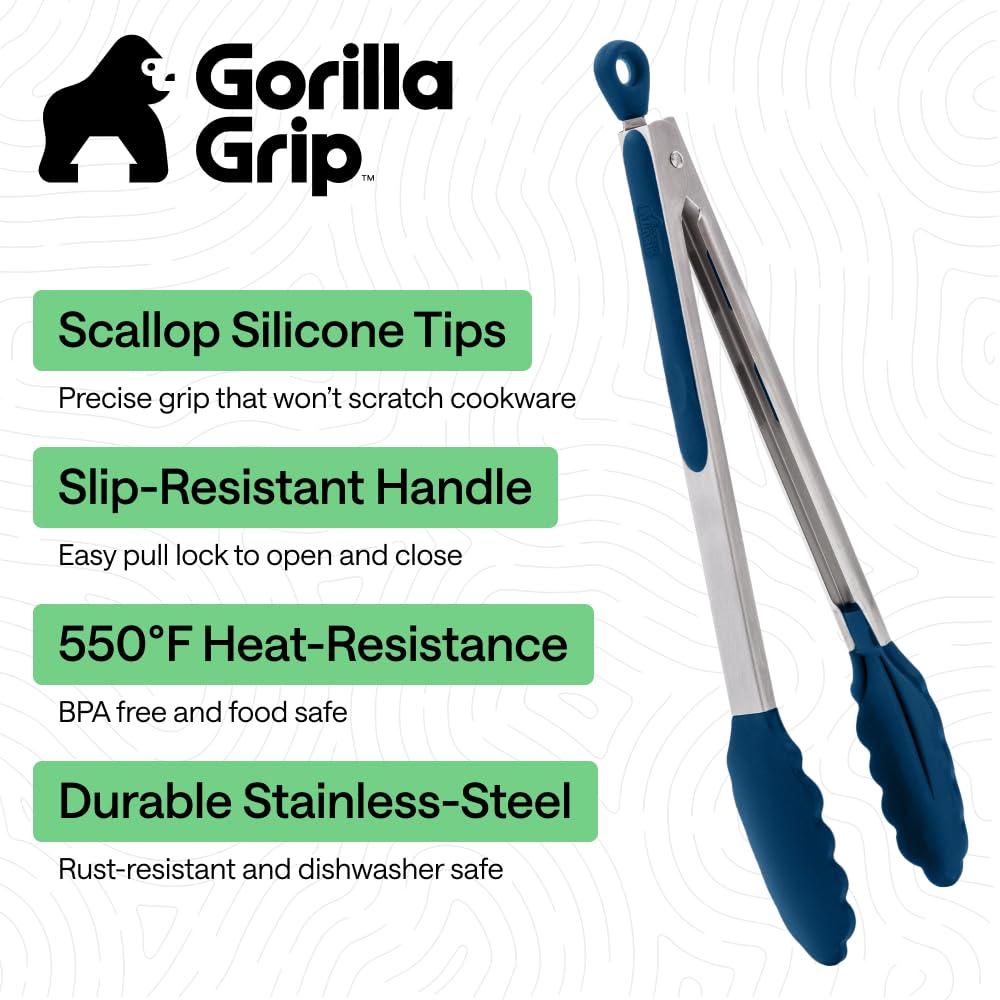 GORILLA GRIP Stainless Steel Kitchen Tongs for Cooking, 2 PK, Turquoise Father Jim Norris notebooks