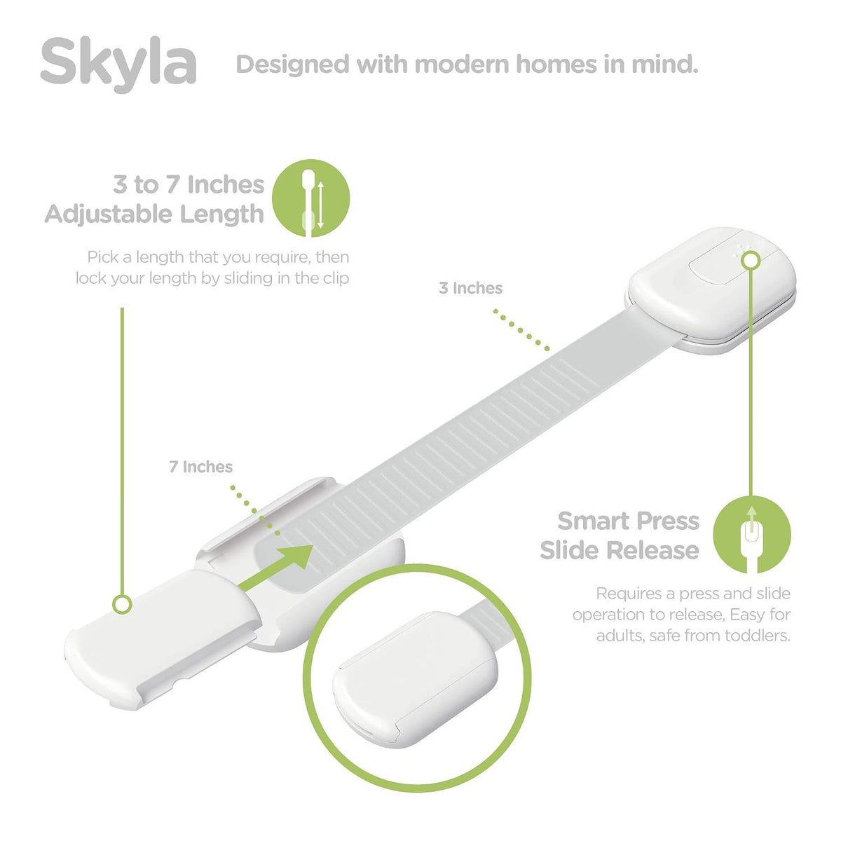 SKYLA HOMES Cabinet Strap Locks for Baby Proofing, 8 Pack, White