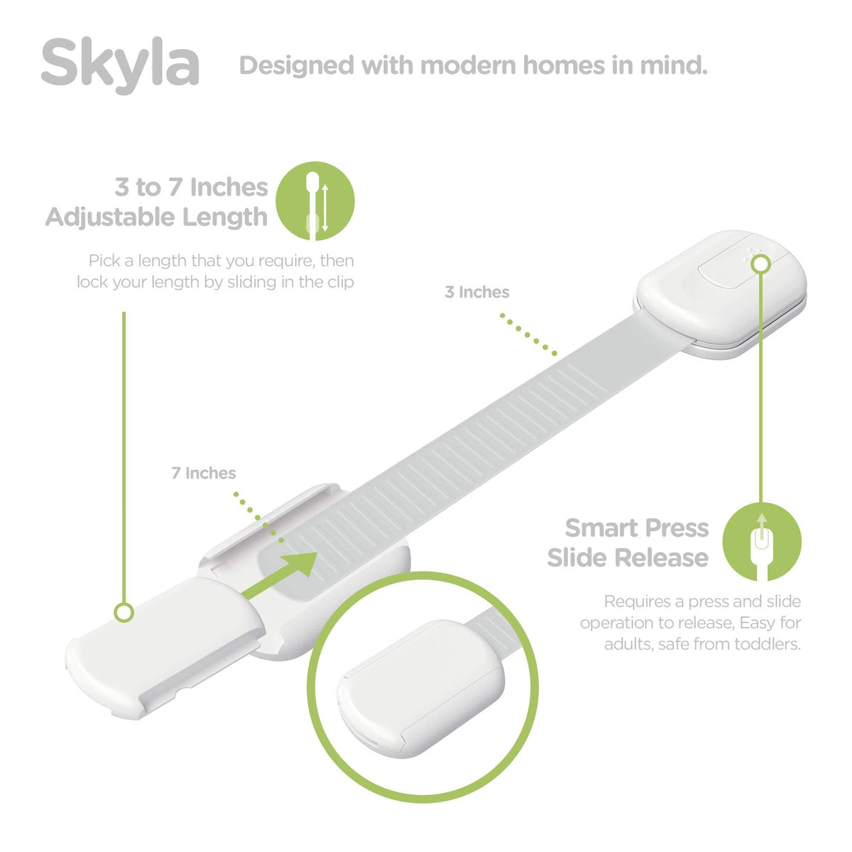 SKYLA HOMES Cabinet Strap Locks for Baby Proofing, 8 Pack, White