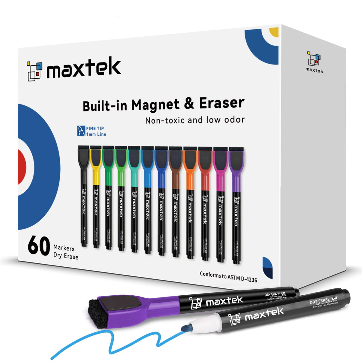 maxtek Magnetic Whiteboard Markers - 12 Count Colorful Fine Tip Dry Erase Markers with Eraser for Kids, Low Odor Thin Markers for Calendar Boards Father Jim Norris notebooks
