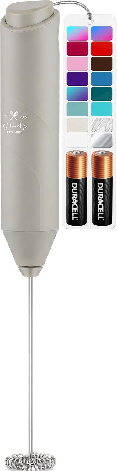 Zulay Kitchen Powerful Milk Frother Wand With Duracell Batteries - Ultra Fast Handheld Drink Mixer - Electric Whisk Foam Maker for Coffee, Lattes, Cappuccino & Matcha - Triple Whisk - Queen Turquoise