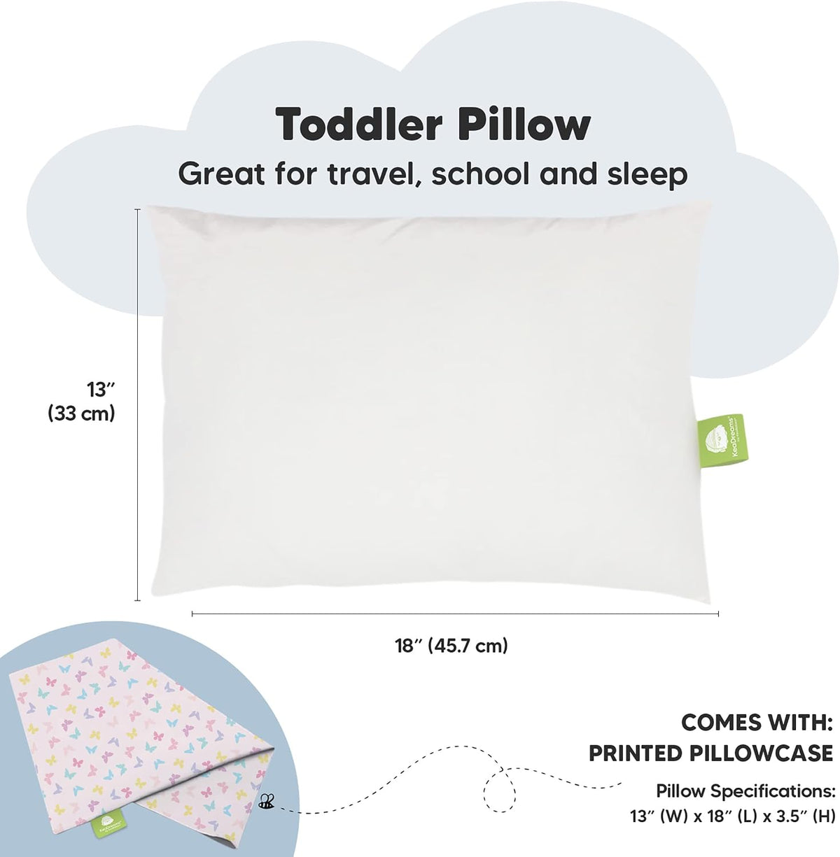 Toddler Pillow with Pillowcase, 13x18 My Little Dreamy Pillow (ABC Land)