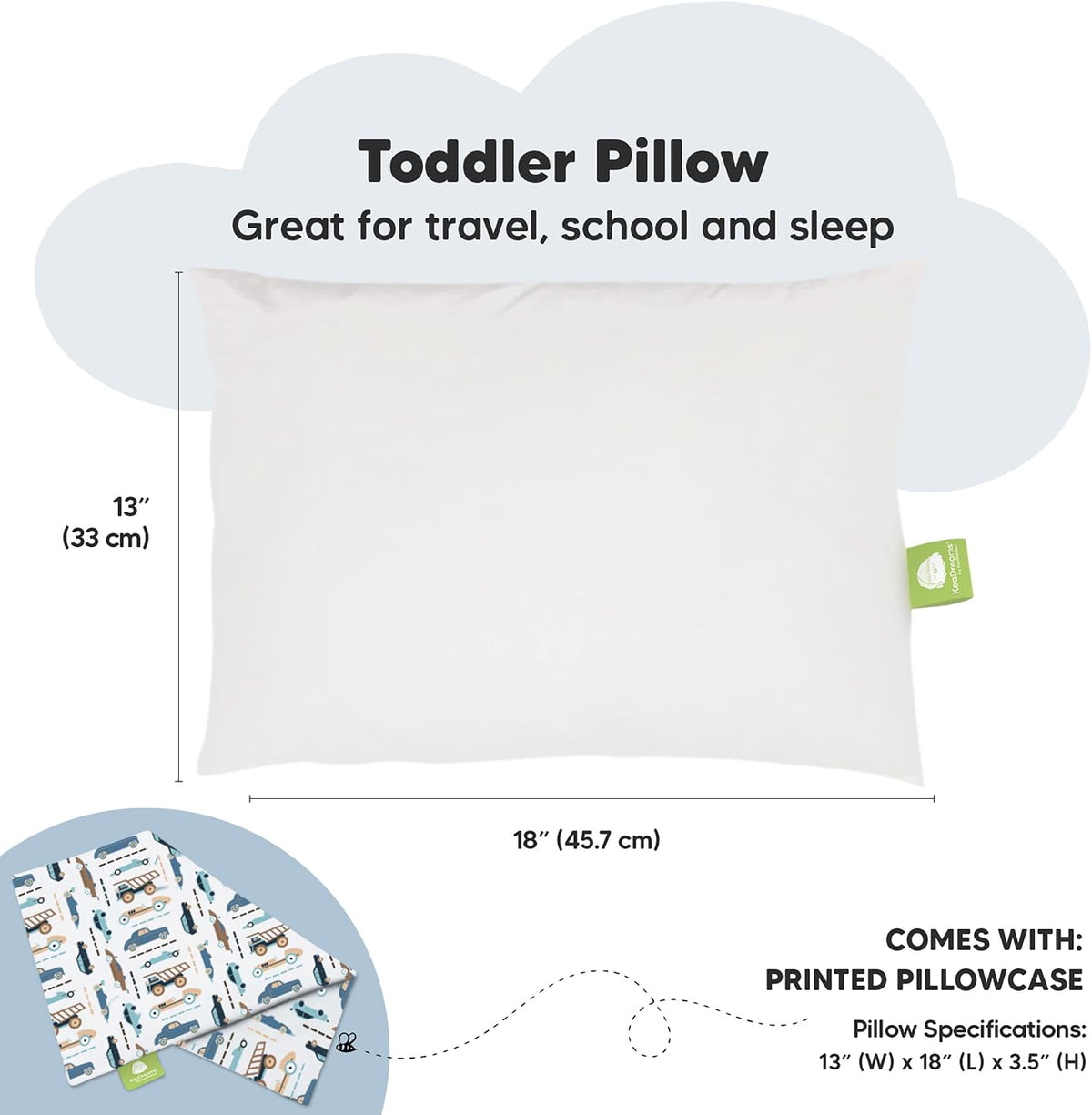 Toddler Pillow with Pillowcase, 13x18 My Little Dreamy Pillow (ABC Land)