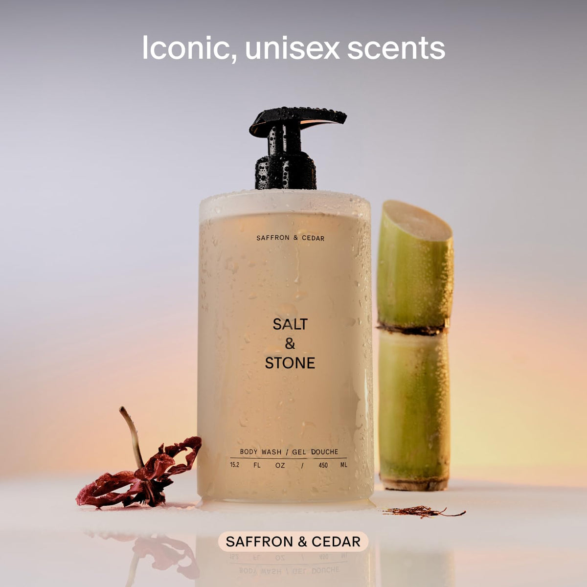 Salt & Stone Body Wash for Women & Men, Bergamot & Hinoki 15.2 fl oz