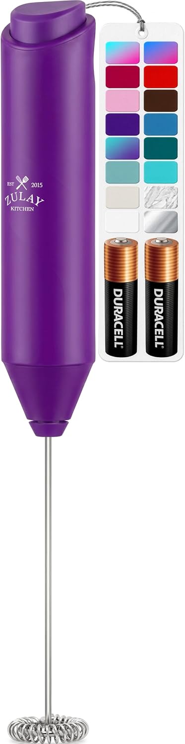 Zulay Kitchen Powerful Milk Frother Wand With Duracell Batteries - Ultra Fast Handheld Drink Mixer - Electric Whisk Foam Maker for Coffee, Lattes, Cappuccino & Matcha - Triple Whisk - Queen Turquoise