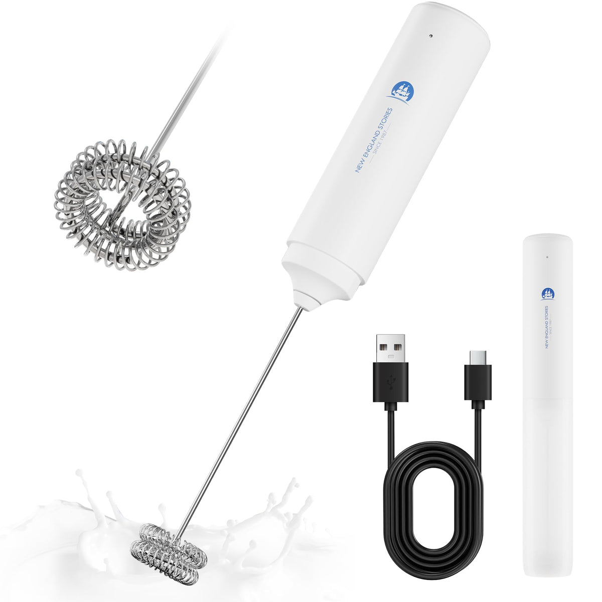 Rechargeable Milk Frother Handheld, 2-IN-1 Dual Spring Whisk Electric Frother Wand