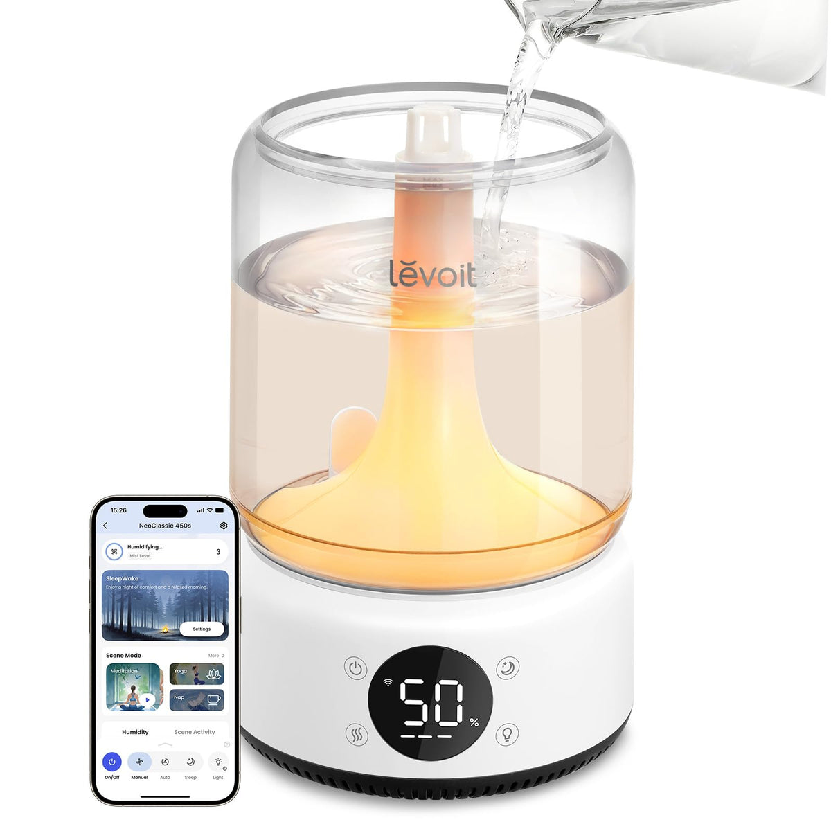 Levoit Humidifiers for Bedroom, Dishwasher Safe, Blue Light-Safe, 3.2L