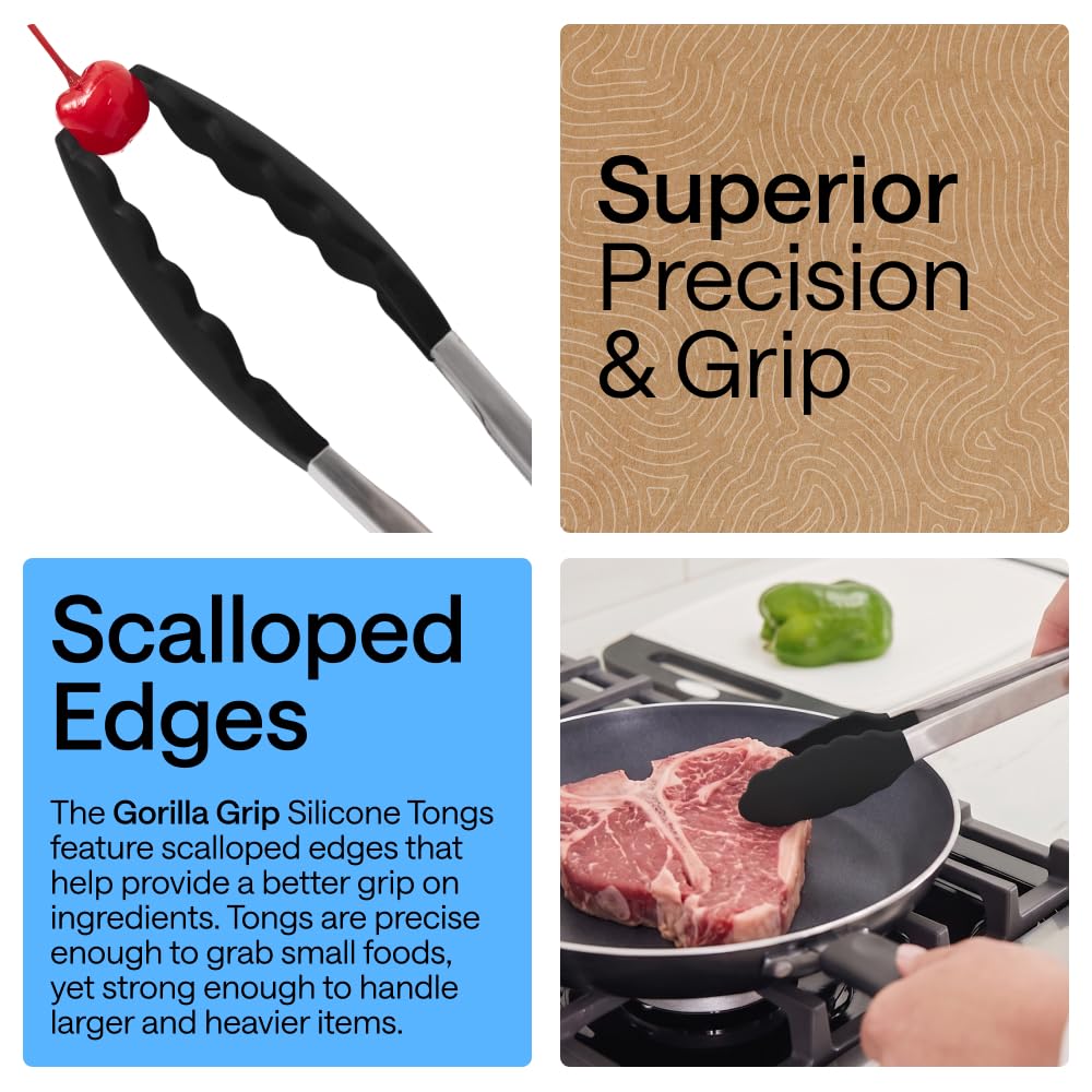 GORILLA GRIP Stainless Steel Kitchen Tongs for Cooking, 2 PK, Turquoise Father Jim Norris notebooks