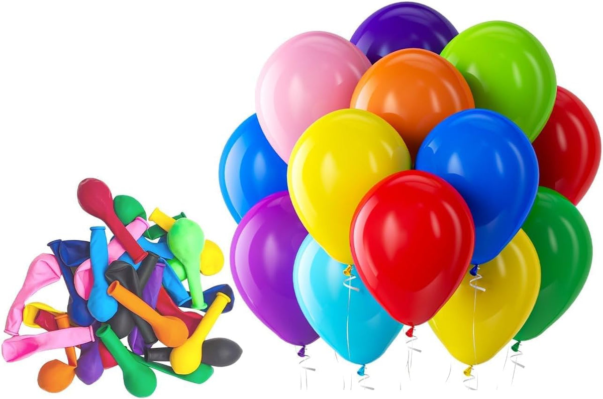 Bezente Assorted Latex Rainbow Balloons 100 Pack 12 inch