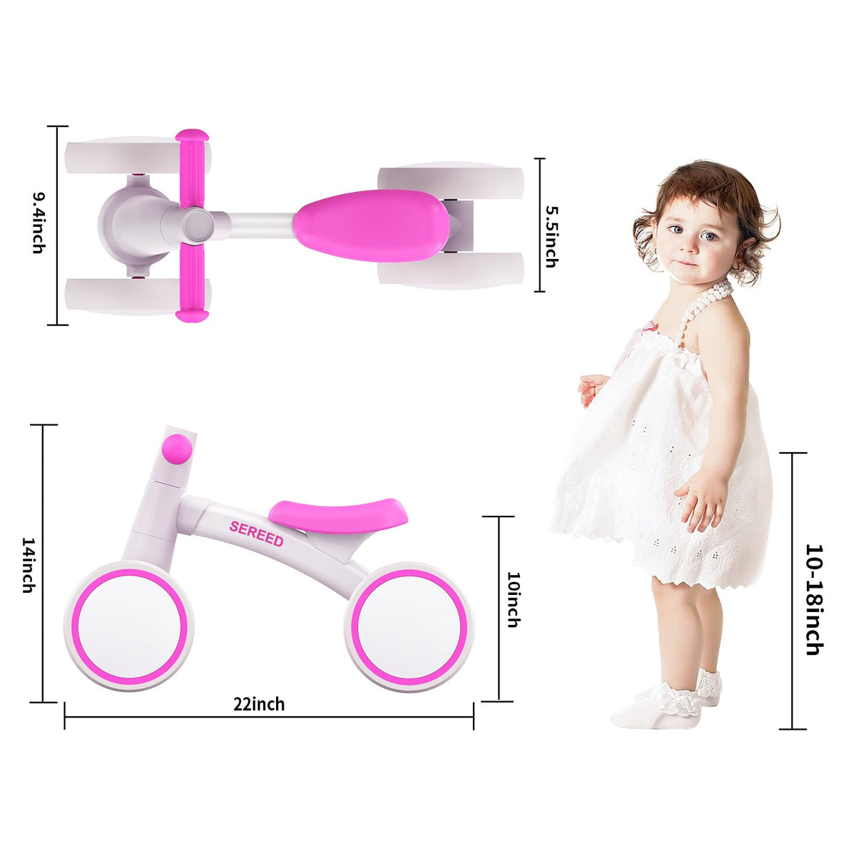 SEREED Baby Balance Bike for 1 Year Old Boy Girl, First Birthday Gift Toy