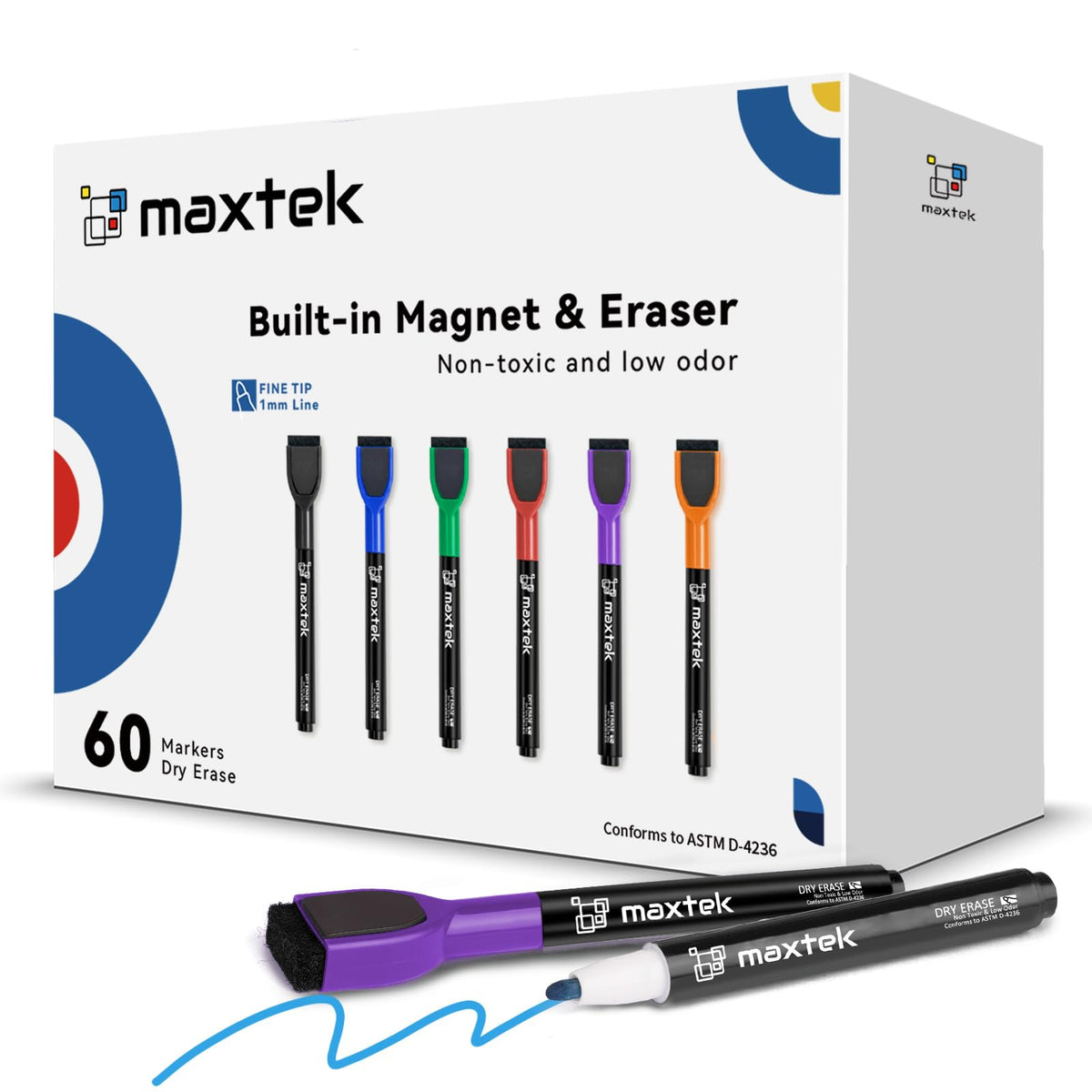 maxtek Magnetic Whiteboard Markers - 12 Count Colorful Fine Tip Dry Erase Markers with Eraser for Kids, Low Odor Thin Markers for Calendar Boards Father Jim Norris notebooks