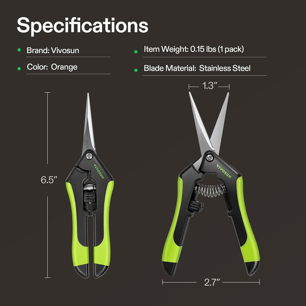 VIVOSUN 6.5 Inch Gardening Scissors Hand Pruner Pruning Shear with Straight Stainless Steel Blades Orange 1-Pack Father Jim Norris notebooks