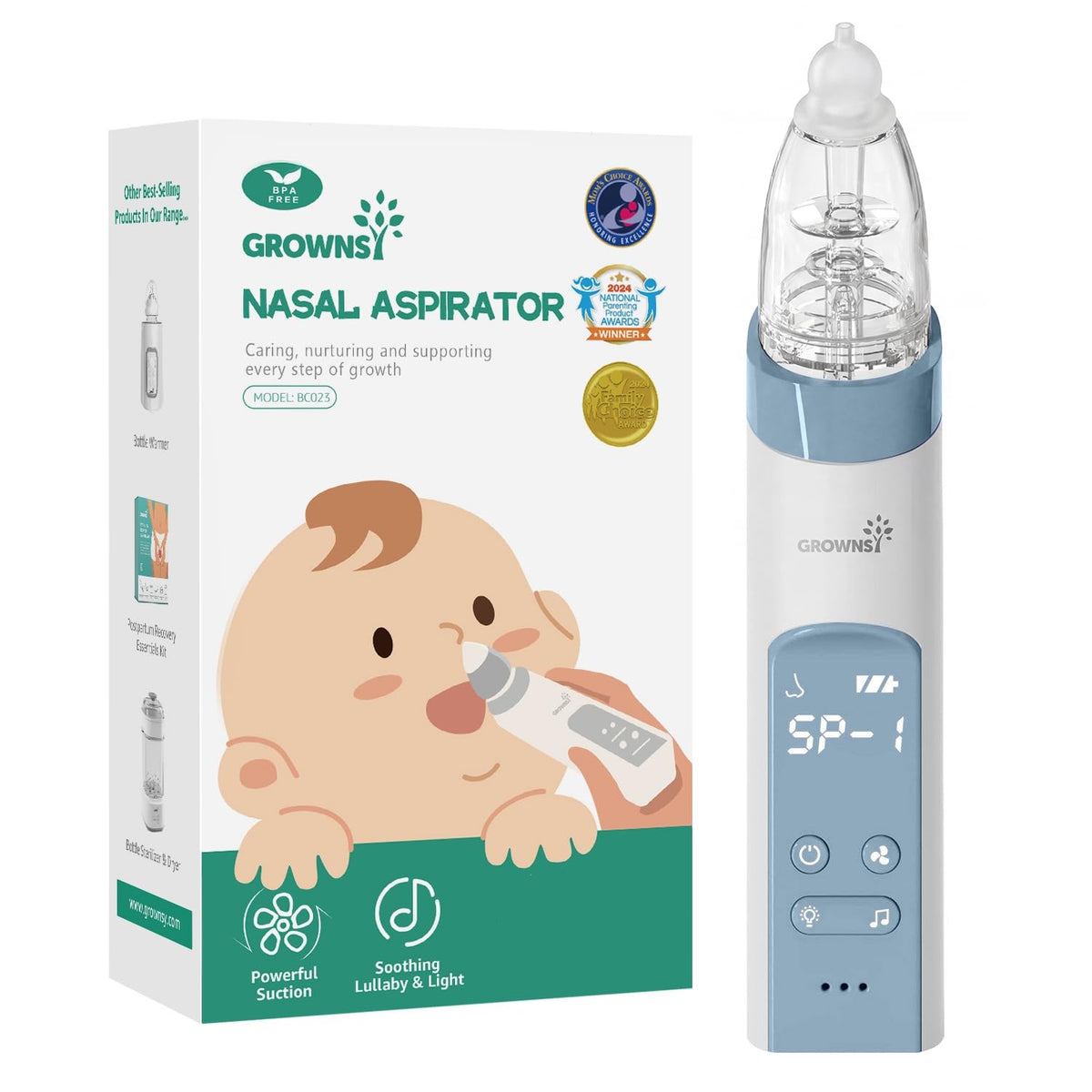 GROWNSY Baby Nasal Aspirator, Electric Nose Sucker, Powerful Suction,Grey