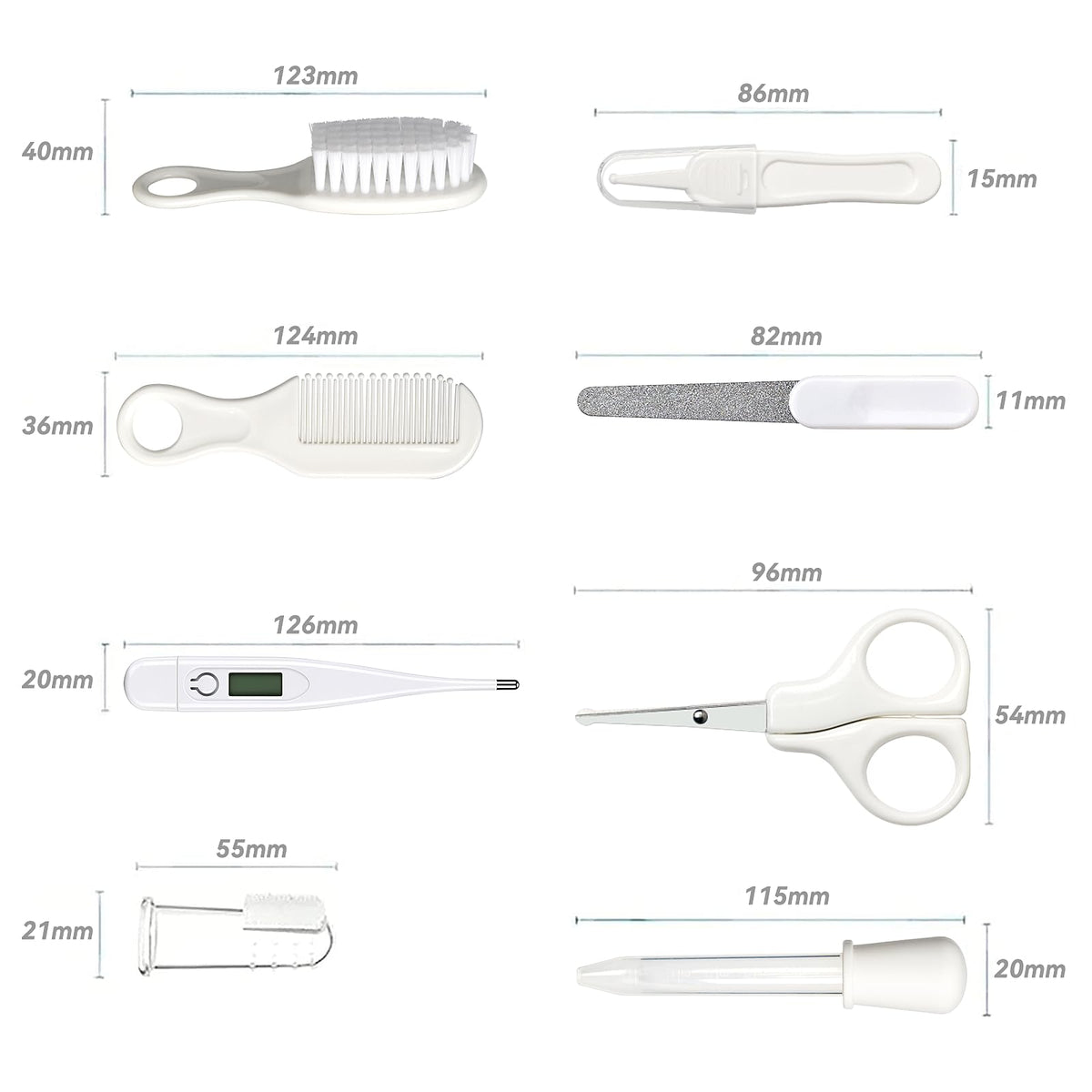 Baby Grooming Kit, Infant Safety Care Set with Hair Brush Comb Nail Clipper Nasal Aspirator,Baby Essentials Kit for Newborn Girls Boys (Grey White)