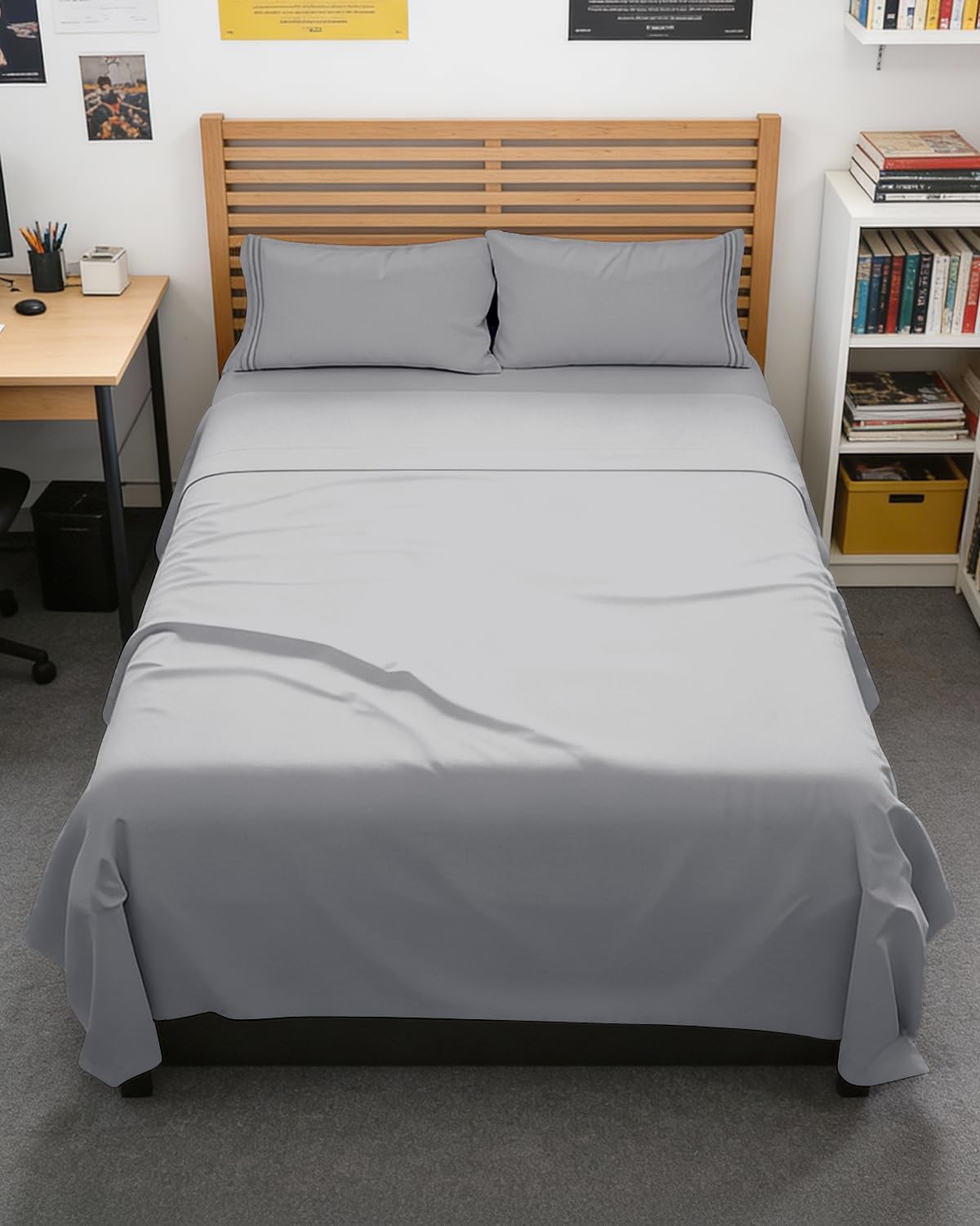 Queen Size 4 Piece Sheet Set - Breathable & Cooling Sheets - Dark Grey
