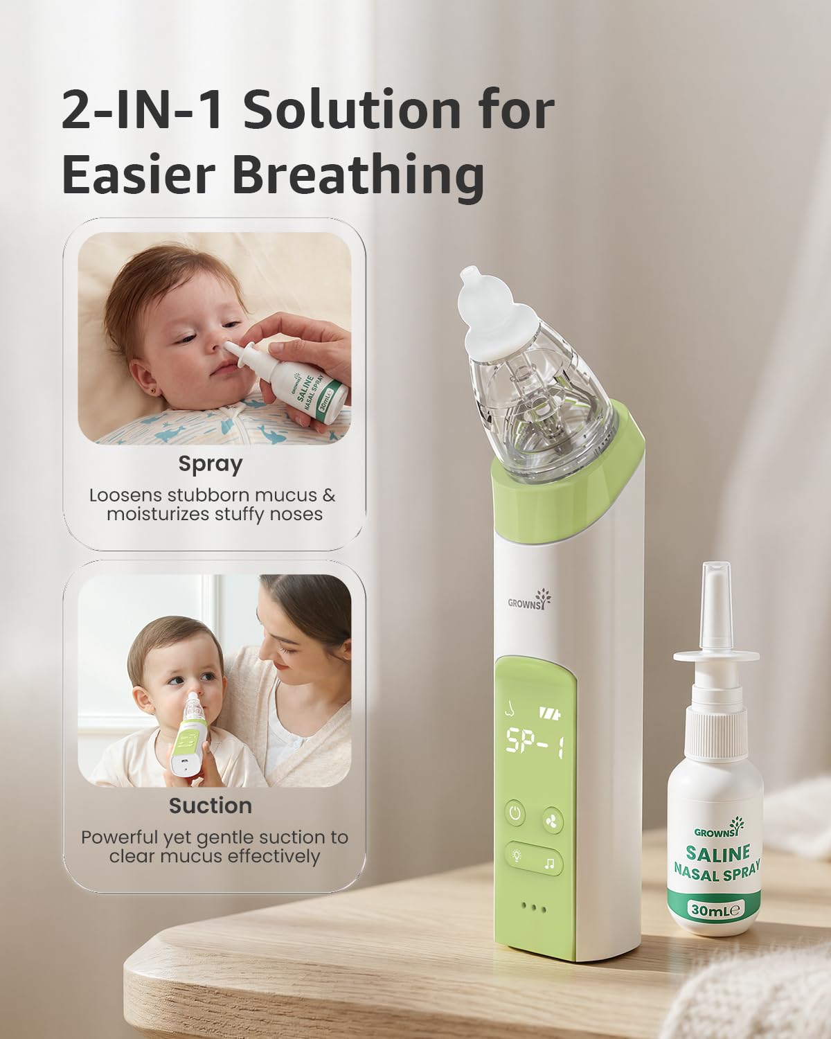 GROWNSY Baby Nasal Aspirator, Electric Nose Sucker, Powerful Suction,Grey